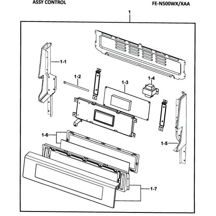 Control Assembly Diagram and Parts List for FE-N500WX XAA-00 Samsung Range