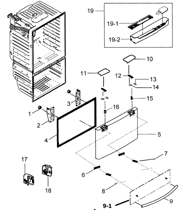 Freezer Door Diagram and Parts List for RFG298HDRS XAA-0000 Samsung Refrigerator