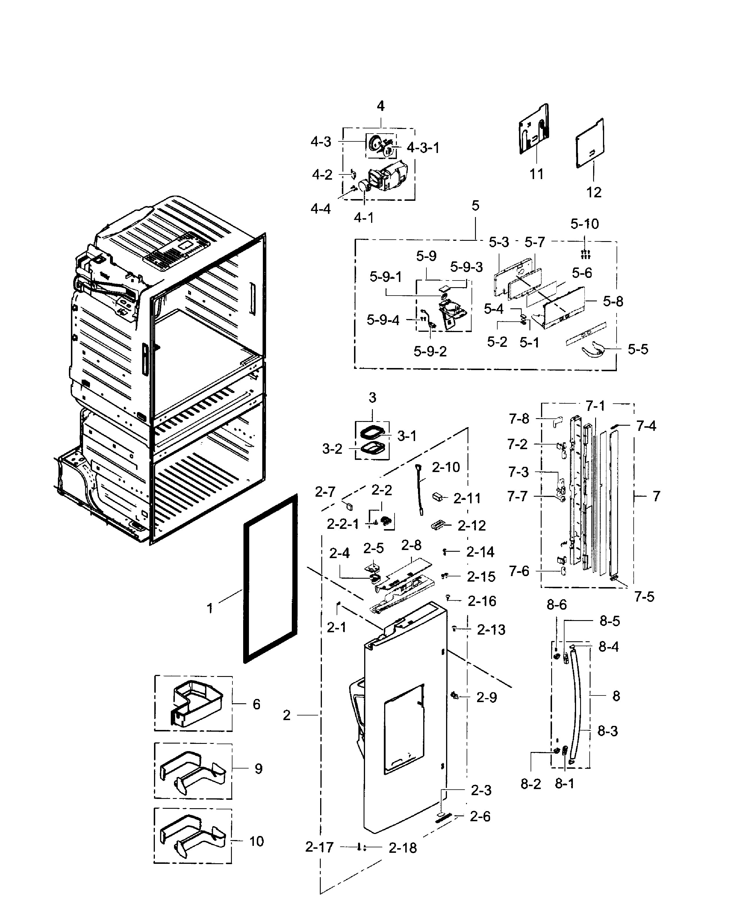 Left Door Diagram and Parts List for RF28JBEDBSG AA-0002 Samsung Refrigerator