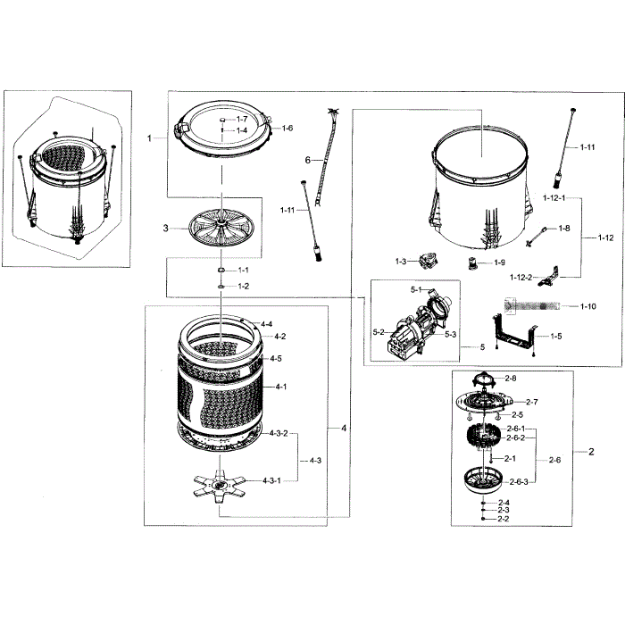 Tub Diagram and Parts List for WA48H7400AW A2-02 Samsung Washer