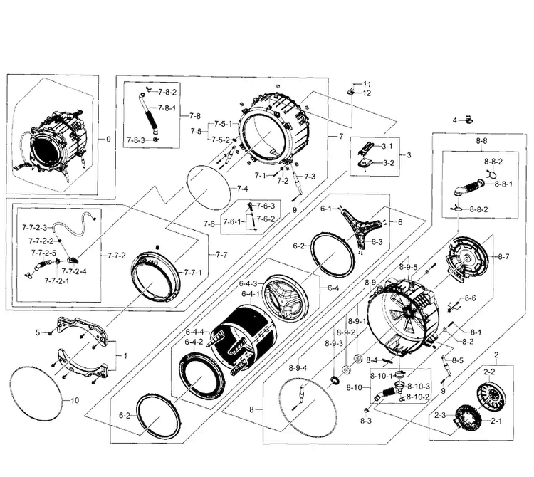 Tub-drum Diagram and Parts List for WF520ABW XAA-0001 Samsung Washer