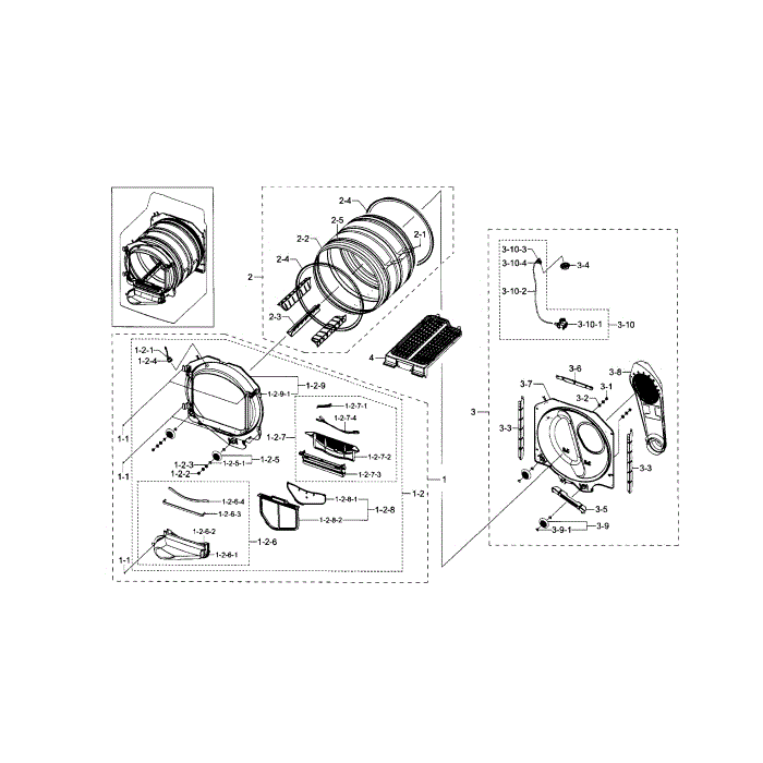 Drum Diagram and Parts List for DV5471AEW XAA-00 Samsung Dryer