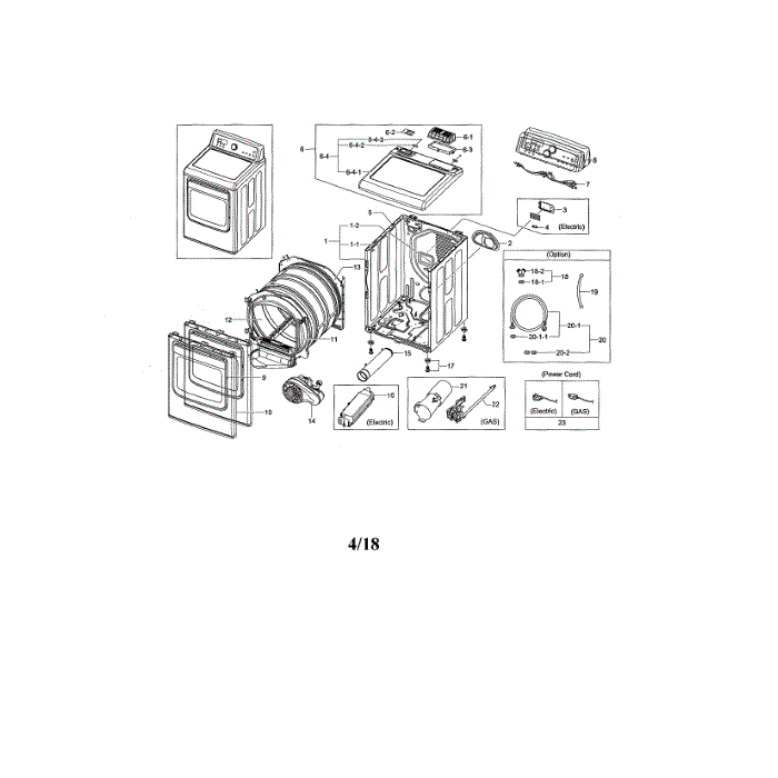 Main Diagram and Parts List for DV476ETHASU A1-00 Samsung Dryer