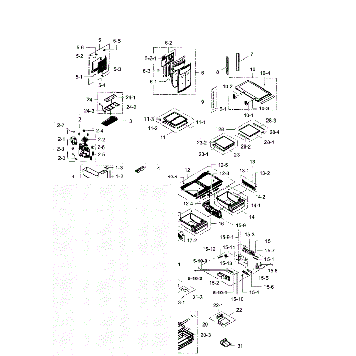 Fridge Diagram and Parts List for RF28HMEDBBC AA-05 Samsung Refrigerator