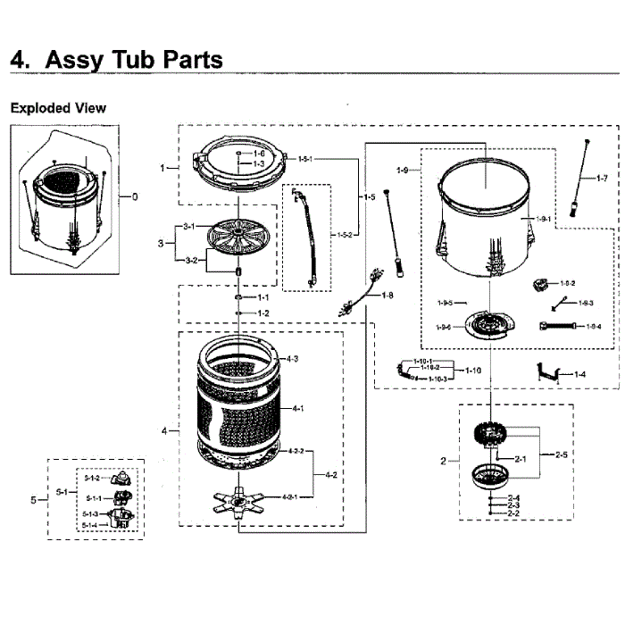 Tub Diagram and Parts List for WA48H7400AW AA-11 Samsung Washer