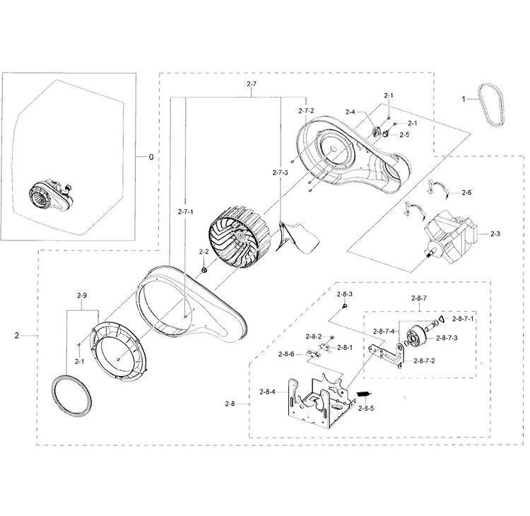Motor Duct Diagram and Parts List for DV50K7500GV A3-0001 Samsung Dryer