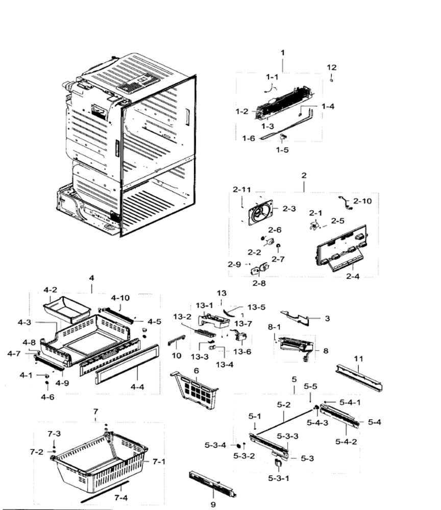 Freezer / Icemaker Diagram and Parts List for RF28HFEDTBC AA-05 Samsung Refrigerator
