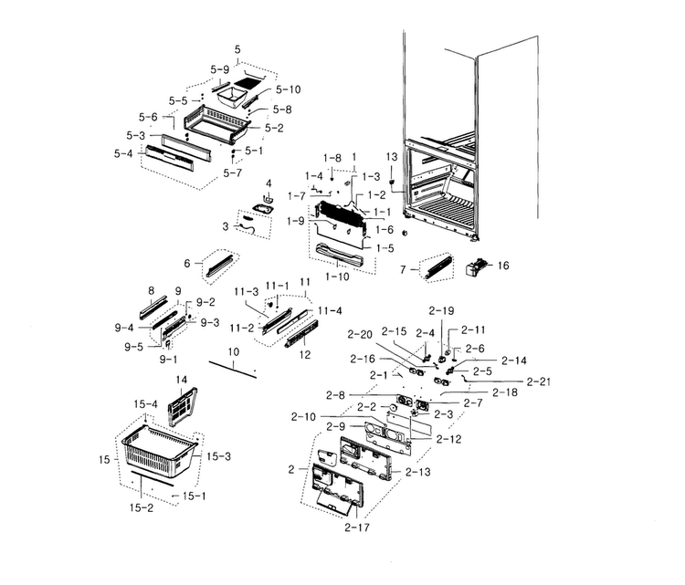 Freezer Diagram and Parts List for RFG237AAWP XAA-0002 Samsung Refrigerator