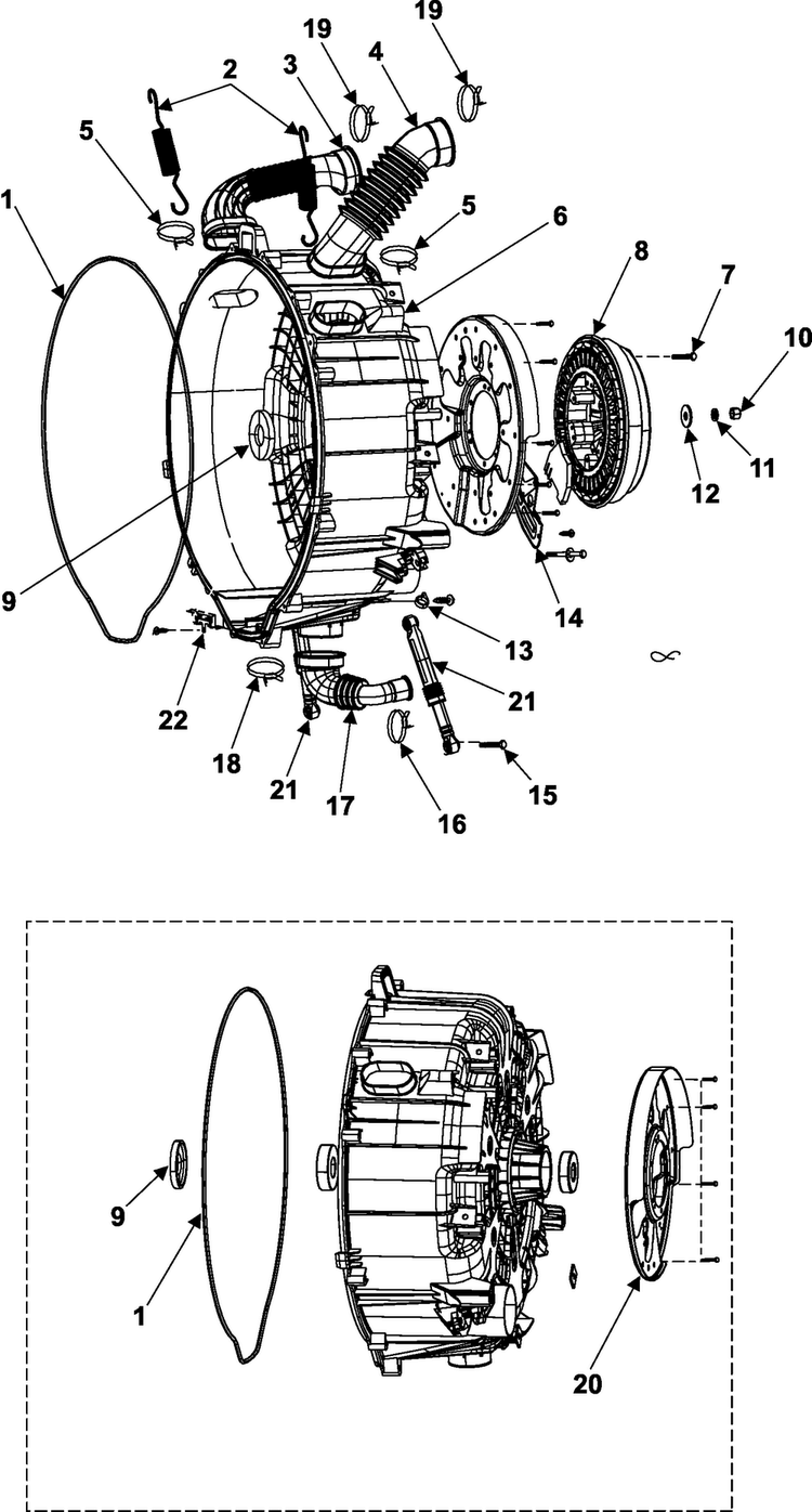Tub Back Diagram and Parts List for WF316BAC XAA Samsung Washer