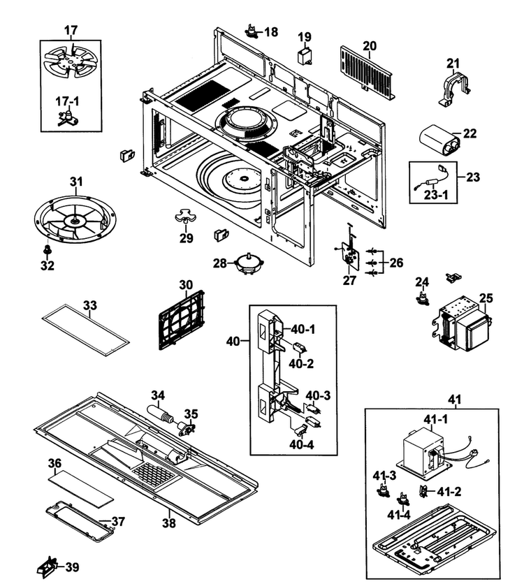 Cabinet 2 Diagram and Parts List for SMH9151BE XAA-0000 Samsung Microwave