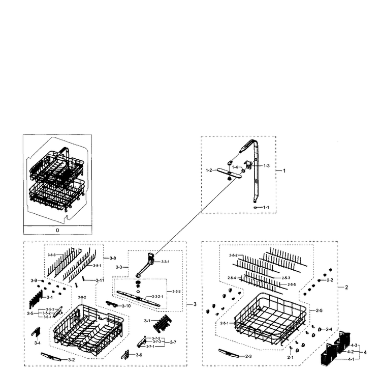 Baskets Diagram and Parts List for DW80H9940US AA-0001 Samsung Dishwasher