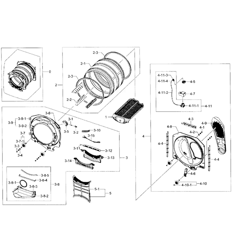 Drum Assy Diagram and Parts List for DV431AGP XAA-0001 Samsung Dryer