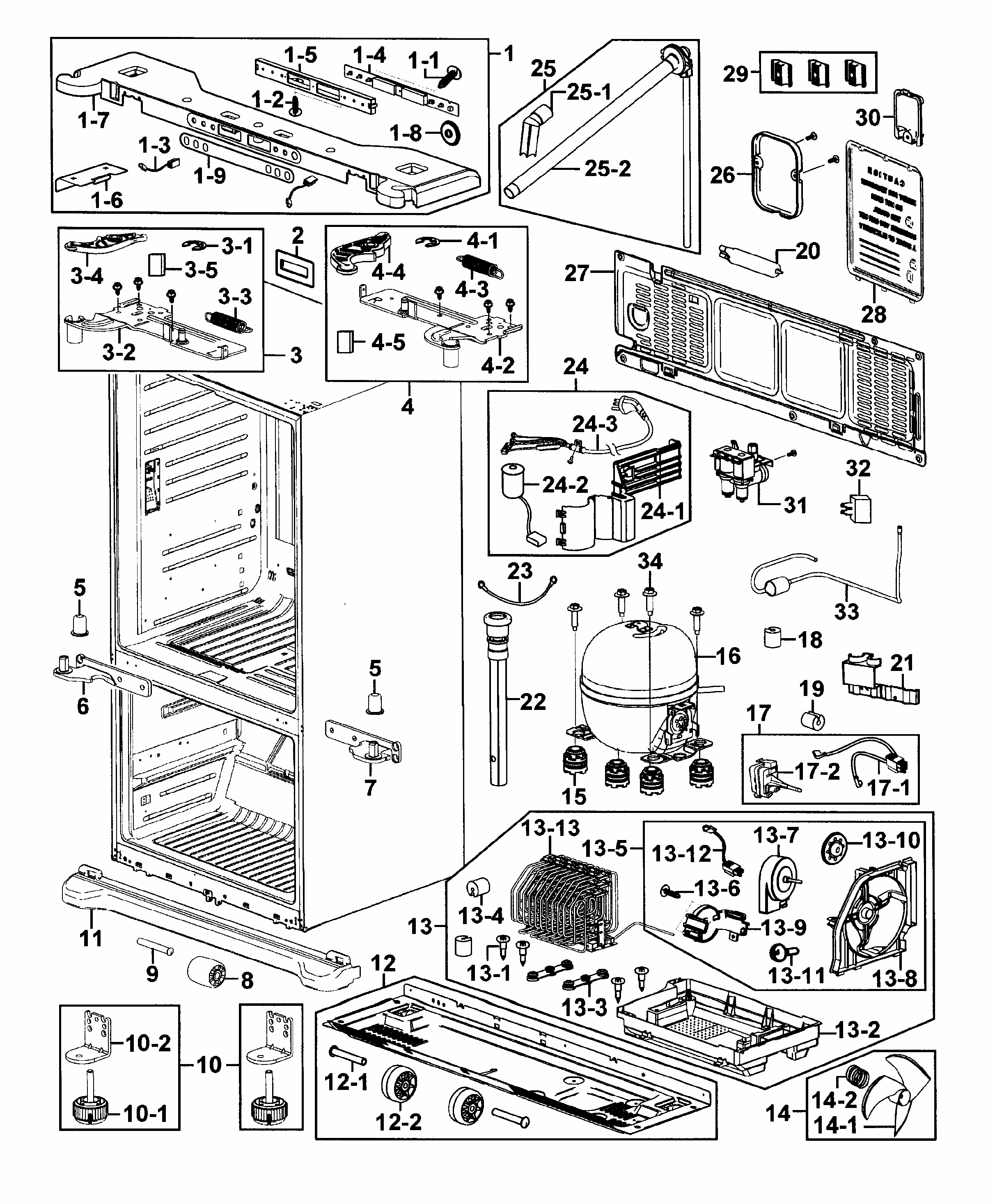Cabinet Diagram and Parts List for RF266AZRS XAA-0000 Samsung Refrigerator