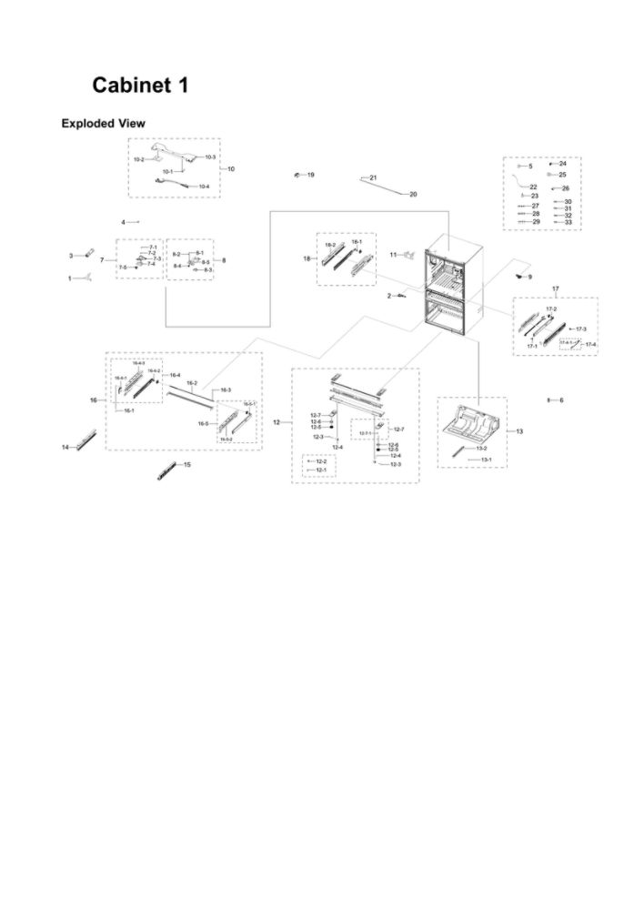 Cabinet 1 Diagram and Parts List for RF28R7551DT AA-00 Samsung Refrigerator