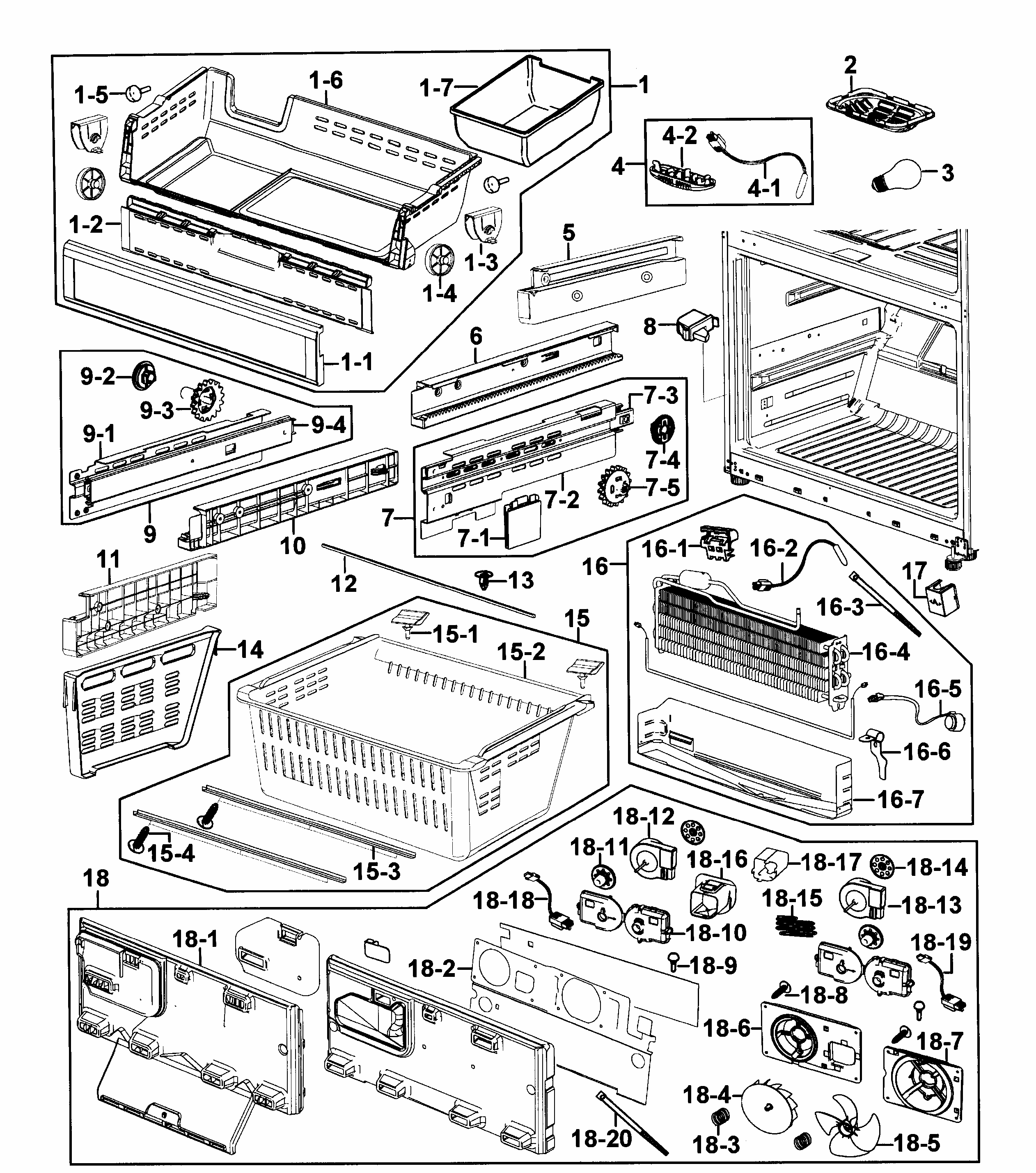Freezer Diagram and Parts List for RF268ABPN XAA-0000 Samsung Refrigerator