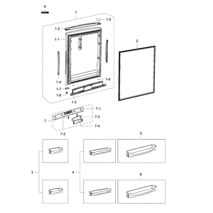 Refrigerator Door Diagram and Parts List for RB215ABPN XAA-00 Samsung Refrigerator