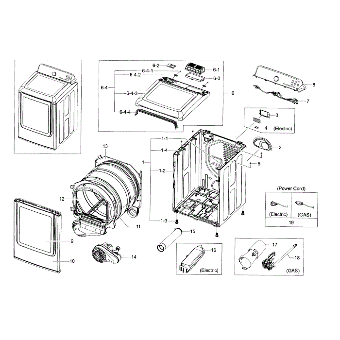 Main Assembly Diagram and Parts List for DV456ETHDSU AA-00 Samsung Dryer