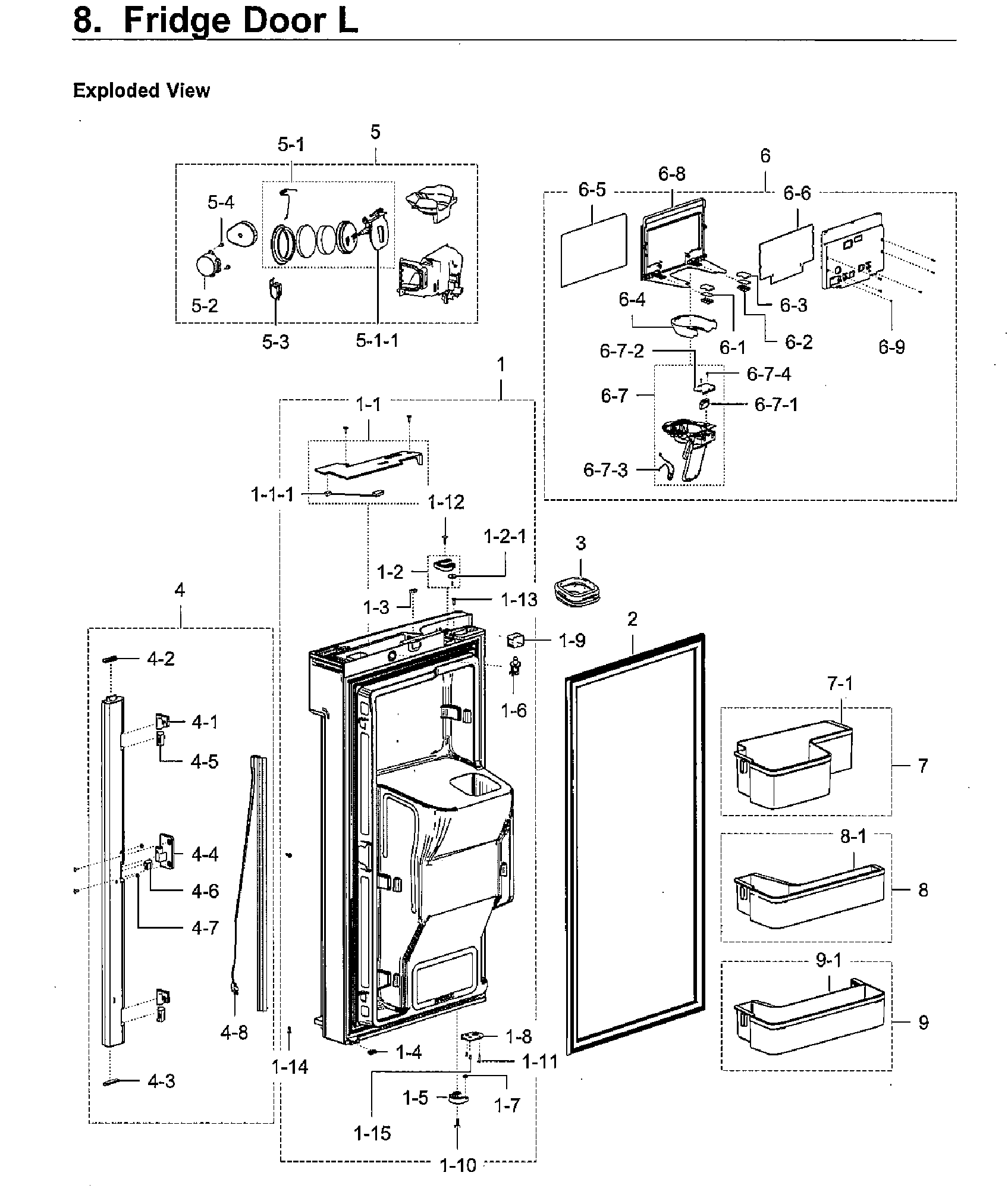 Fridge Door L Diagram and Parts List for RF28K9380SG AA-0001 Samsung Refrigerator