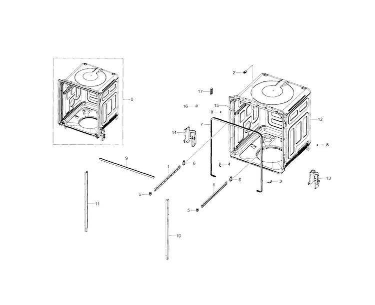 Tub Diagram and Parts List for DW80F600UTS AA-0001 Samsung Dishwasher