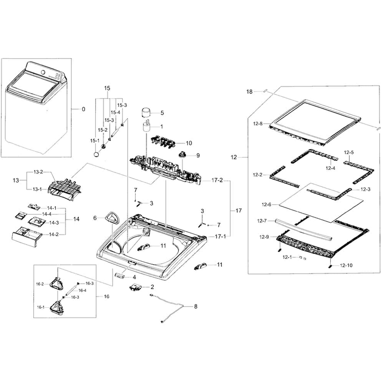 Cover-top Diagram and Parts List for WA45H7200AP A2-0002 Samsung Washer