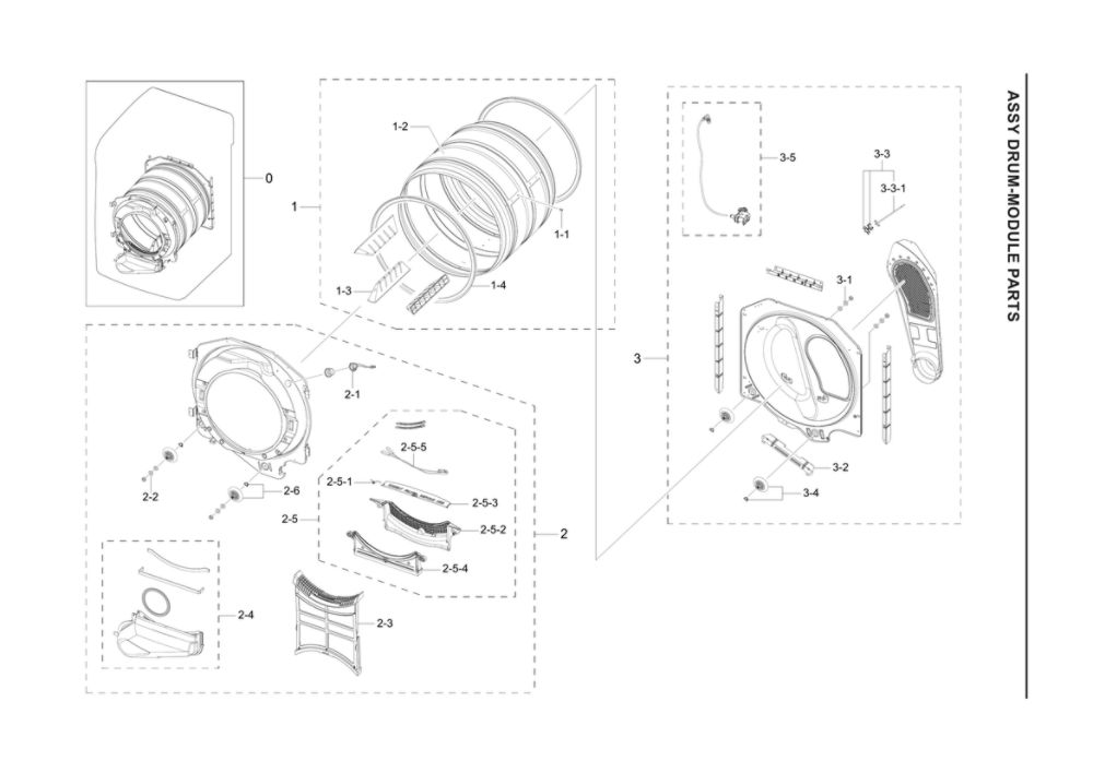 Drum-Module Assembly Diagram and Parts List for DVG60A9900V A3-00 Samsung Dryer