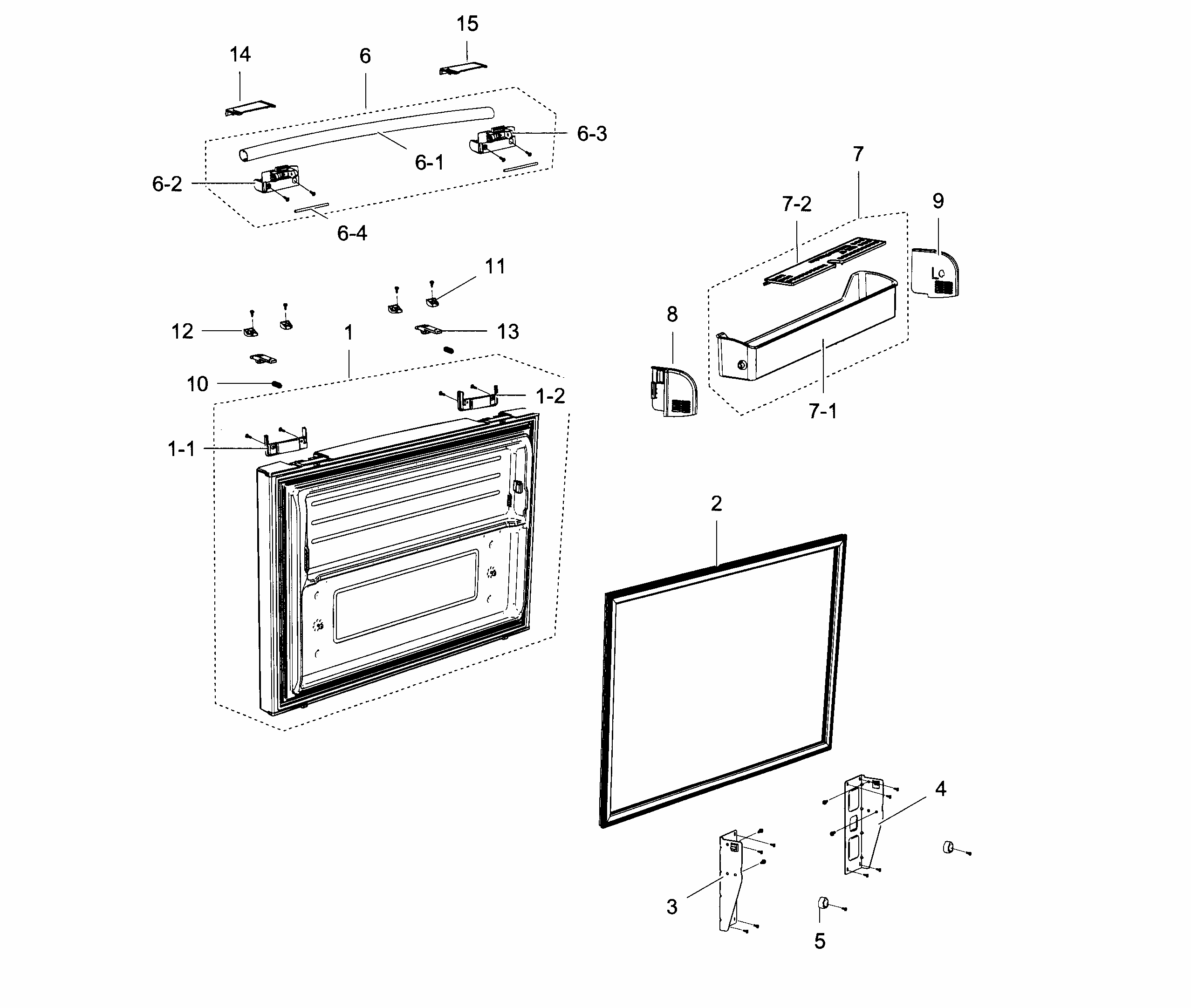 Freezer Door Diagram and Parts List for RF267ACWP XAA-0000 Samsung Refrigerator