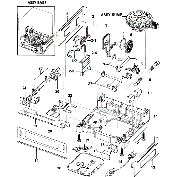 Base Assembly Diagram and Parts List for DMR78AHW XAA-00 Samsung Dishwasher