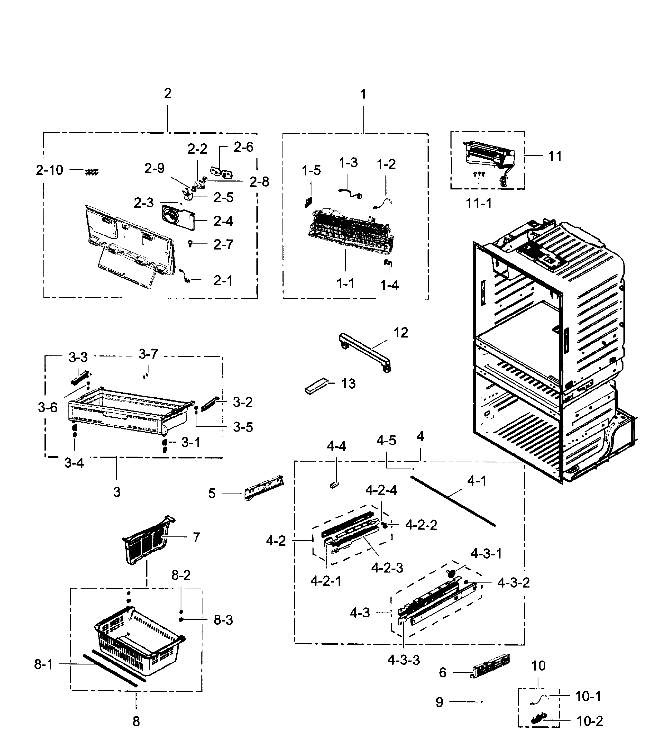 Freezer Diagram and Parts List for RF28JBEDBSG AA-0002 Samsung Refrigerator