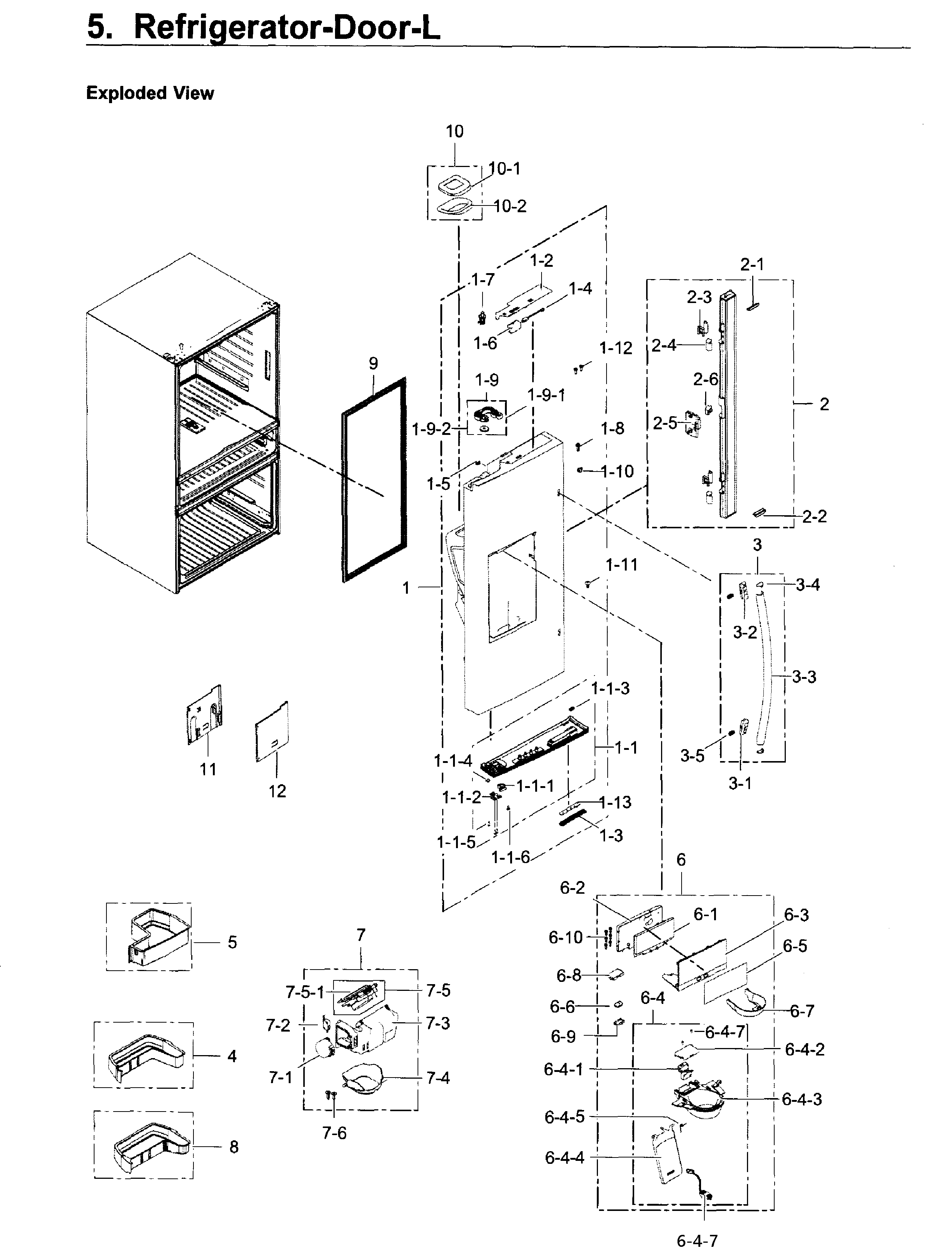 Fridge Door L Diagram and Parts List for RF22KREDBSR AA-0002 Samsung Refrigerator