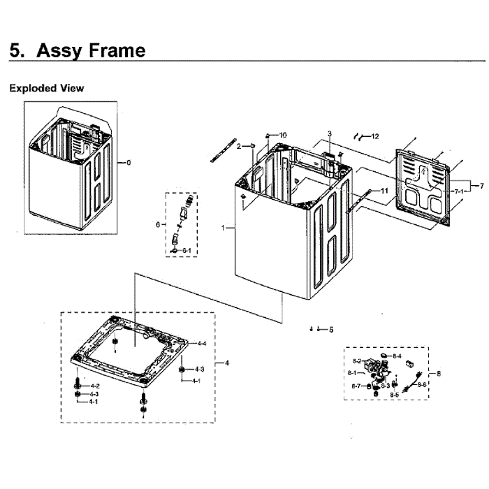 Frame Diagram and Parts List for WA48H7400AW AA-11 Samsung Washer