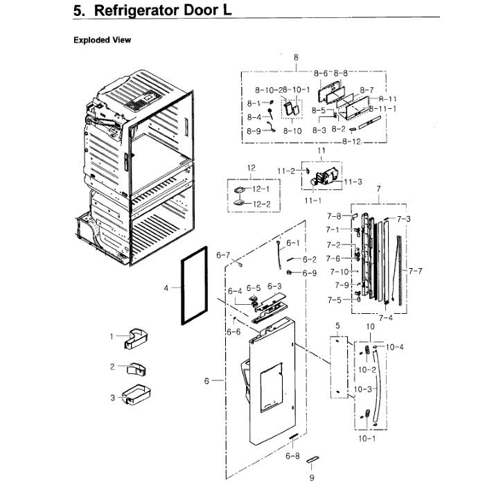 Fridge Door L Diagram and Parts List for RF4267HARS XAA-02 Samsung Refrigerator
