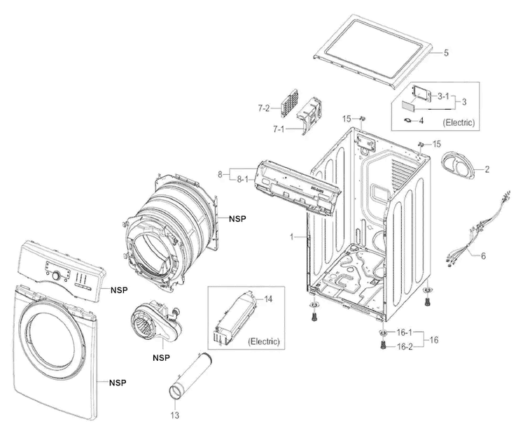 Main Assy Diagram and Parts List for 40289032010  Kenmore Dryer