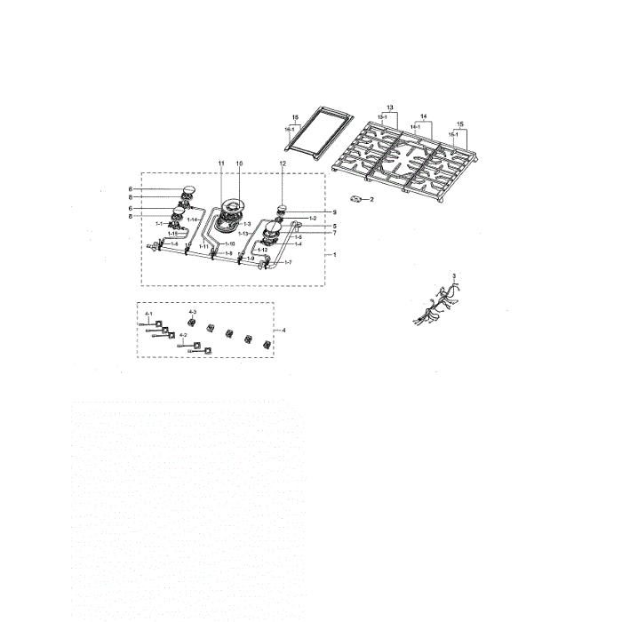Cooktop Diagram and Parts List for NA36N6555TG AA-00 Samsung Cooktop