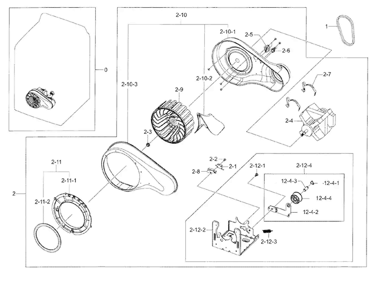 Motor Duct Diagram and Parts List for DV48H7400GW A2-0000 Samsung Dryer