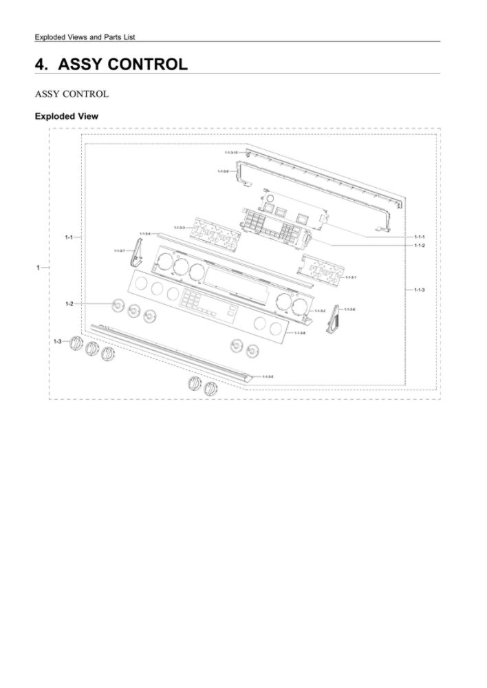 Control Assembly Diagram and Parts List for NX60T8511SS AA-03 Samsung Range
