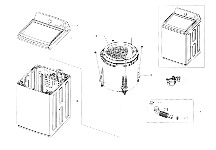 Main Assy Diagram and Parts List for WA52J8700AP A2-0000 Samsung Washer