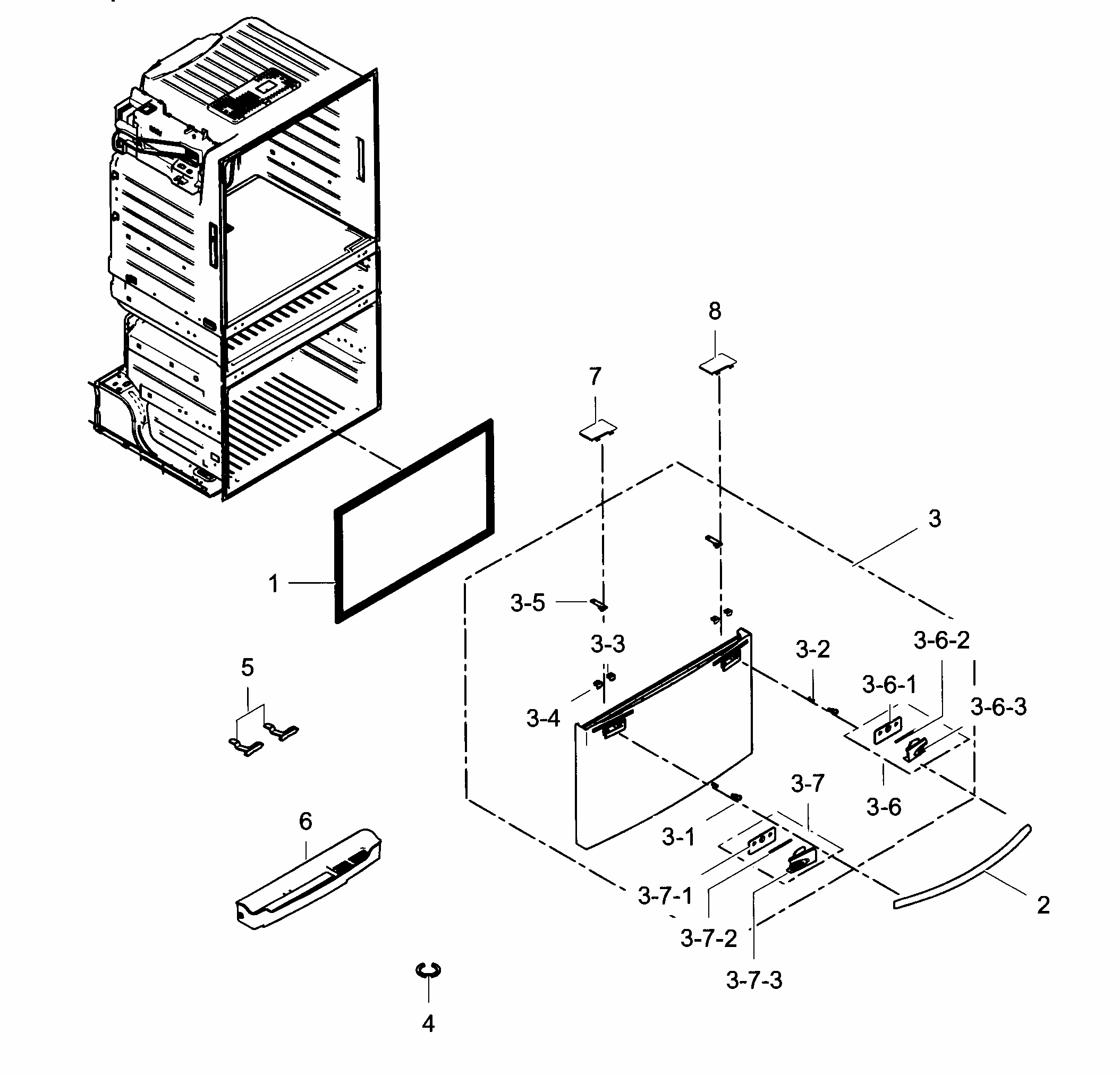 Freezer Door Diagram and Parts List for RF25HMEDBWW AA-0001 Samsung Refrigerator