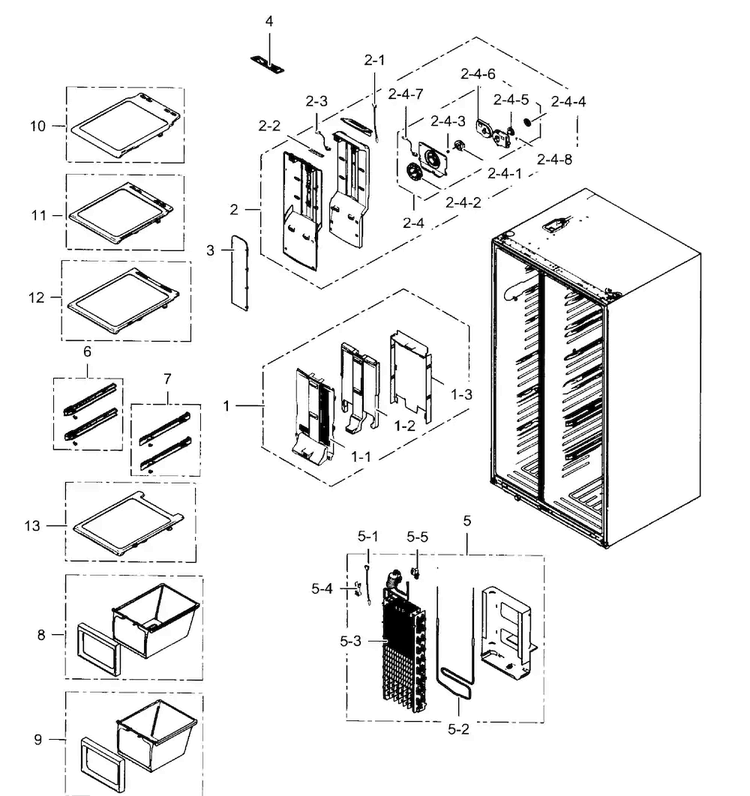 Freezer Diagram and Parts List for RH25H5611SR AA-0001 Samsung Refrigerator