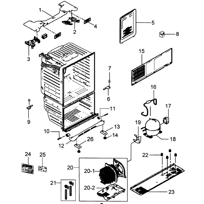 Cabinet Diagram and Parts List for RFG298HDWP XAA-00 Samsung Refrigerator