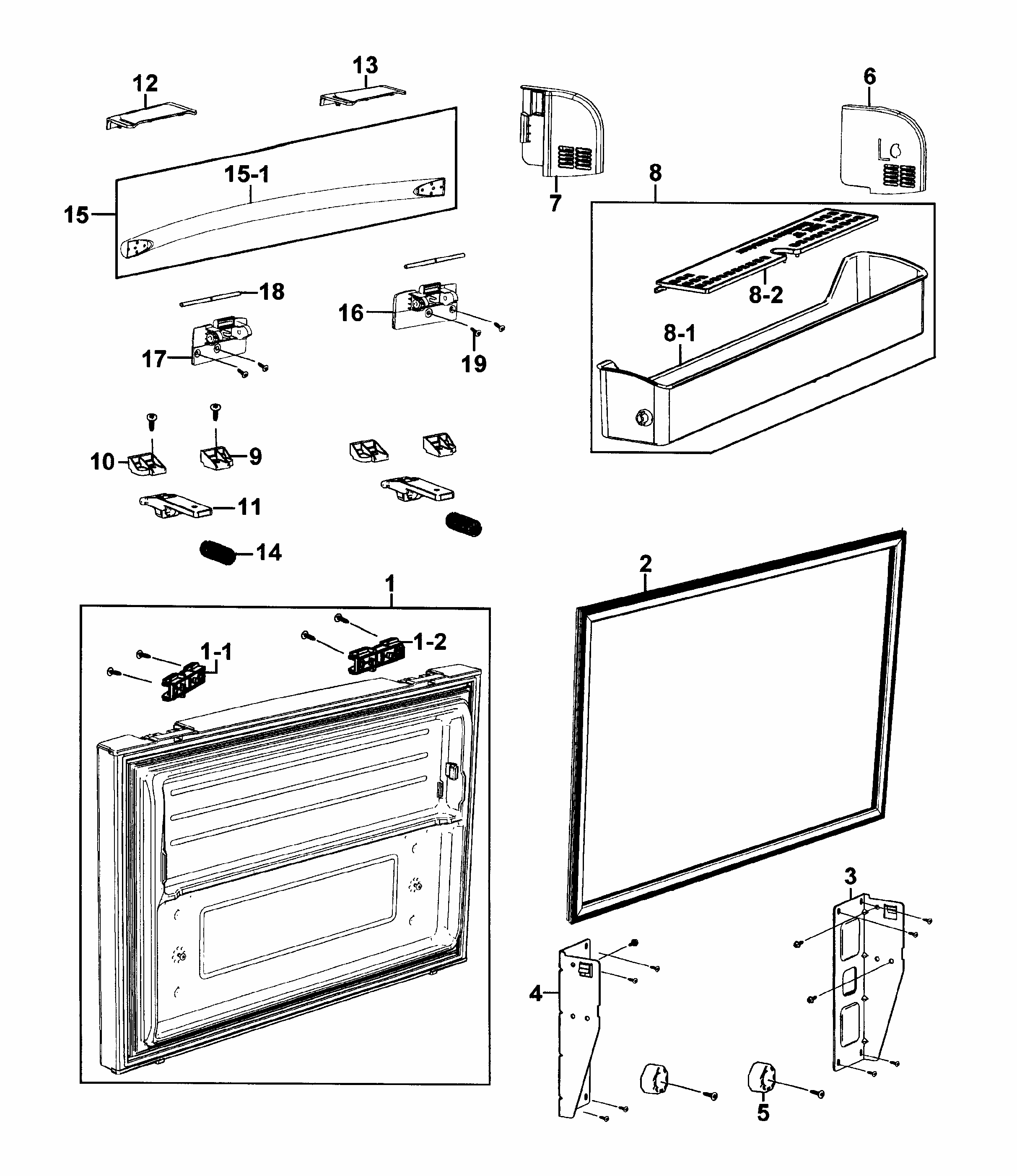 Freezer Door Diagram and Parts List for RF266AZPN XAA-0000 Samsung Refrigerator