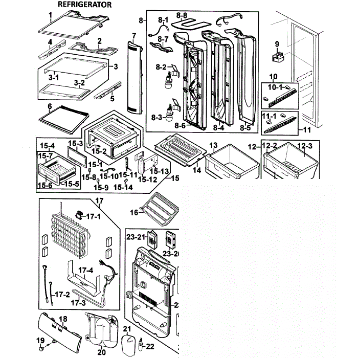 Refrigerator Diagram and Parts List for RS277ACBP XAA-00 Samsung Refrigerator