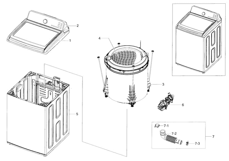 Main Assy Diagram and Parts List for WA48J7700AW A2-0000 Samsung Washer