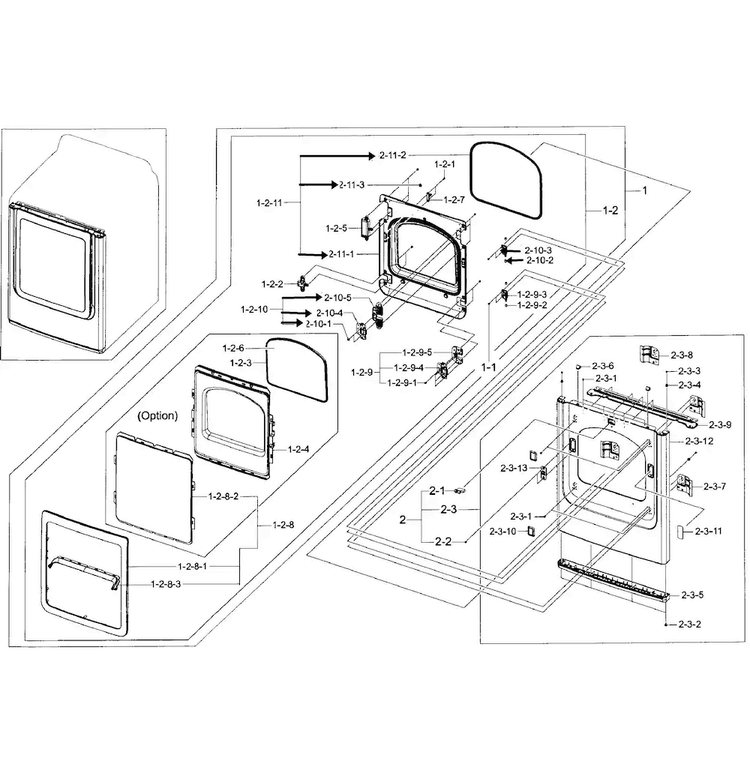 Front/door Assy Diagram and Parts List for DV50F9A6EVW A2-0000 Samsung Dryer