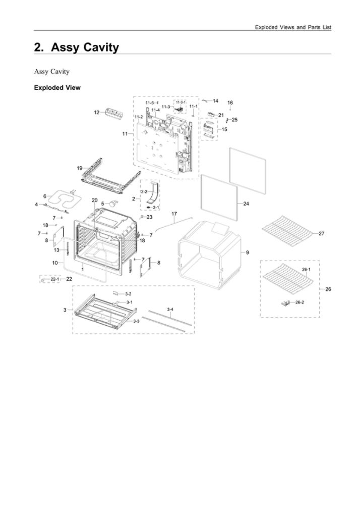Cavity Assembly Diagram and Parts List for NE63A6311SS AA-00 Samsung Range