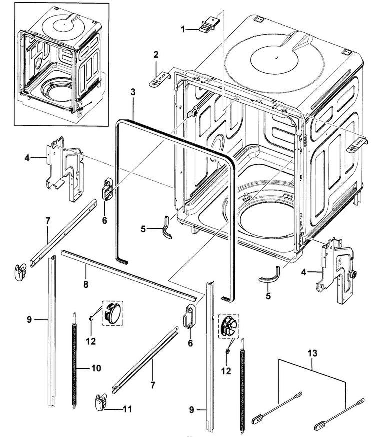 Tub Assy Diagram and Parts List for DMR77LHW XAA-0000 Samsung Dishwasher