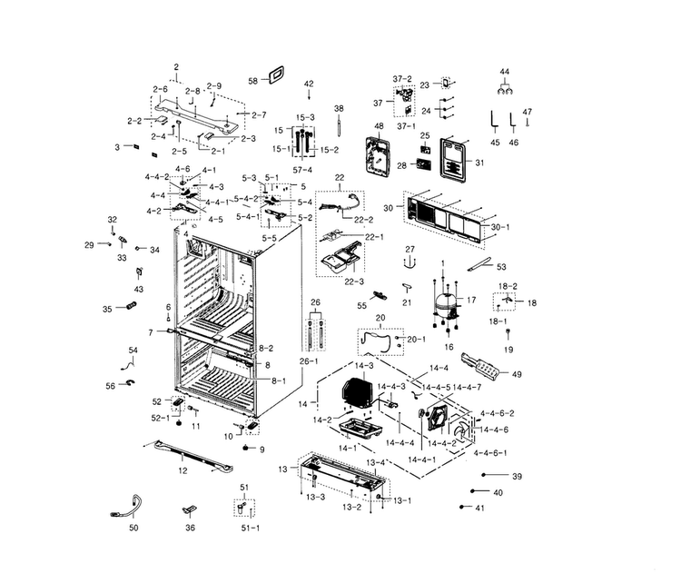 Cabinet Diagram and Parts List for RFG237AAWP XAA-0005 Samsung Refrigerator