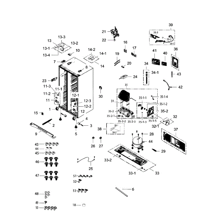 Cabinet Diagram and Parts List for RS267TDRS XAA-00 Samsung Refrigerator