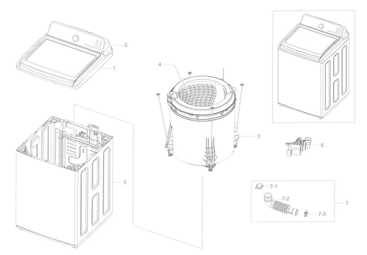 Main Asy Diagram and Parts List for WA45H7000AW A2-0002 Samsung Washer