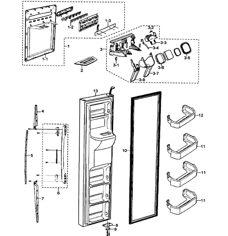 Left Door Diagram and Parts List for RS2630ASH XAA Samsung Refrigerator