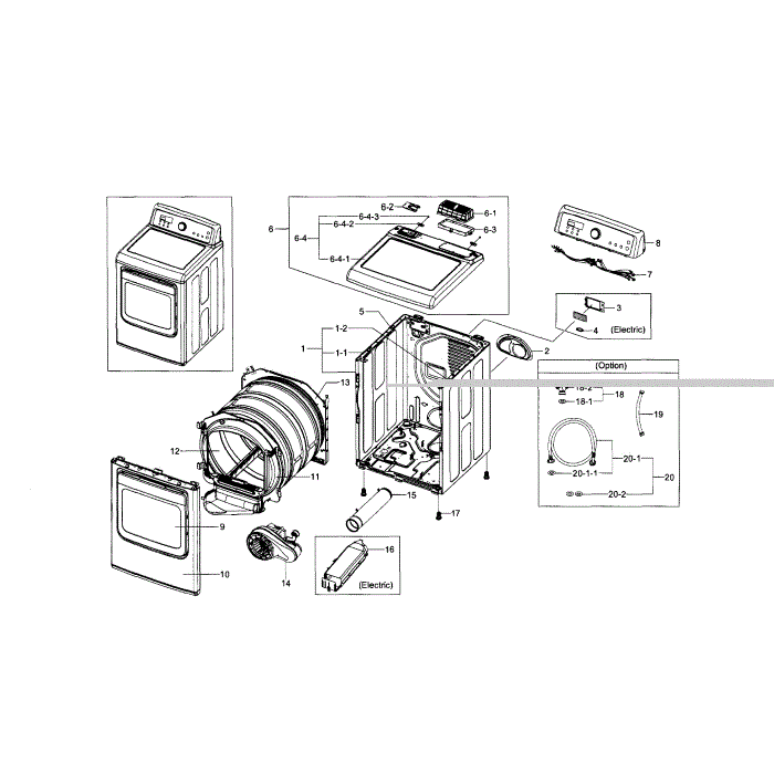 Main Assembly Diagram and Parts List for DV5471AEW XAA-03 Samsung Dryer